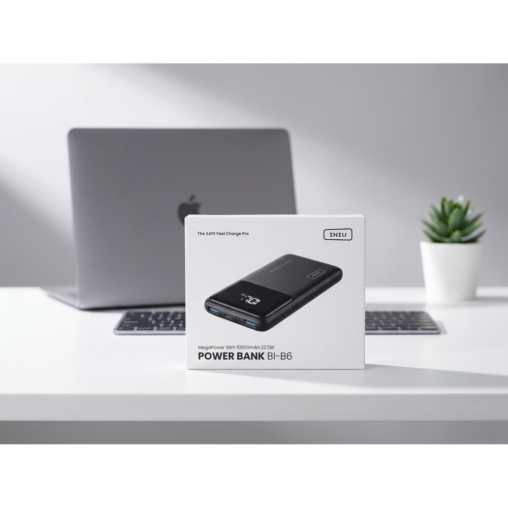 INIU MegaPower Slim 10500mAh 22.5W Power Bank BI-B6 Portable Charger Black New